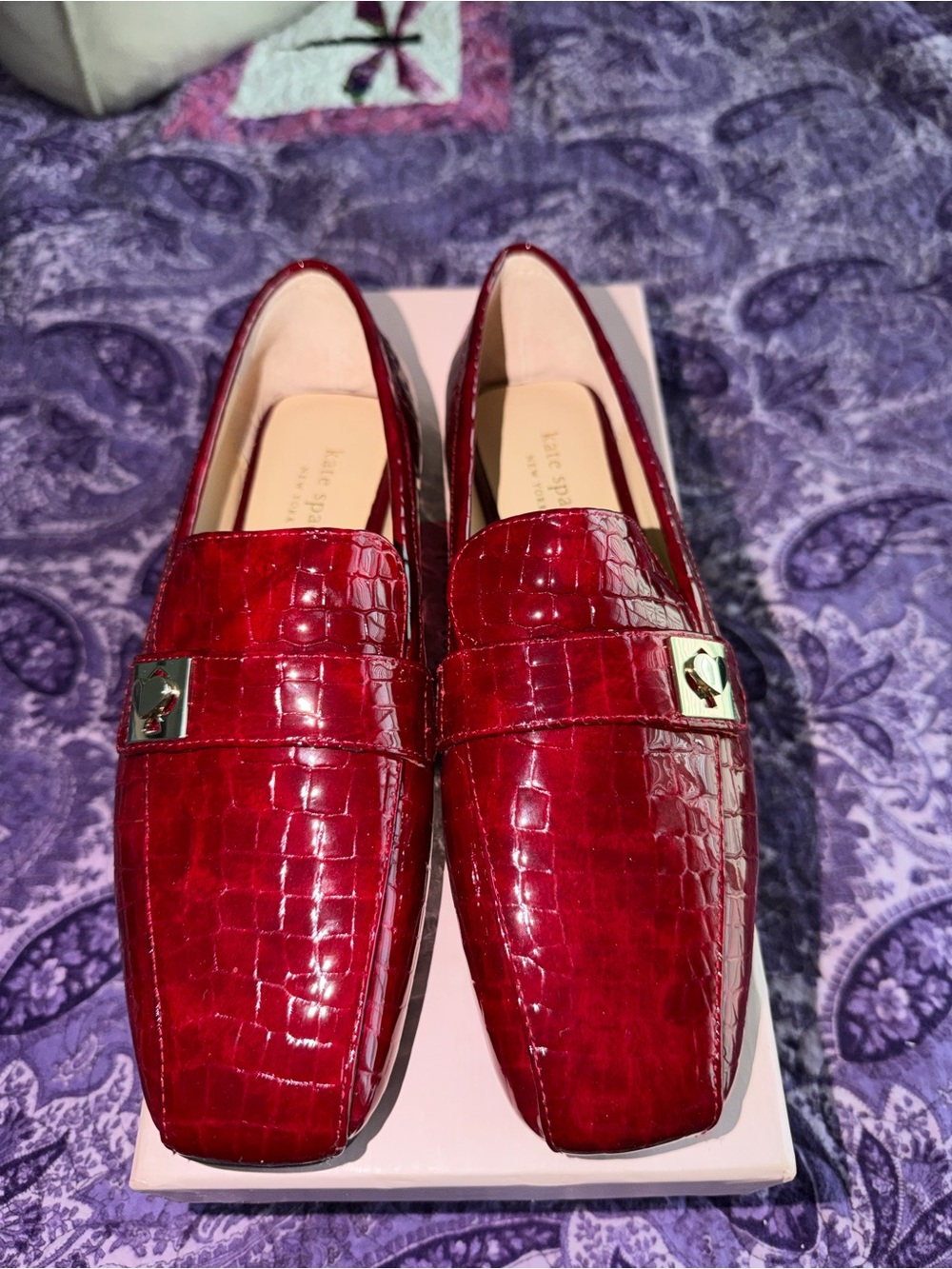 Kate Spade New York Darien Loafer Wine Red Croc Embossed Patent Leater